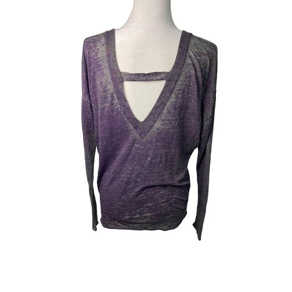 NWT Women's Chaser long sleeve heathered purple top with open back - Small - Picture 3 of 4